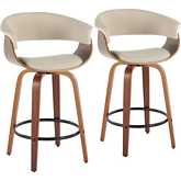 Vintage Mod 26" Swivel Counter Stool in Walnut Wood & Cream Fabric with Black Footrest (Set of 2)